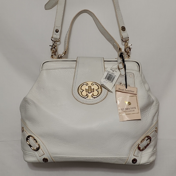 Emma Fox Newport Frame Off White and Beige Leather Satchel Crossbody - NWT - Picture 2 of 14